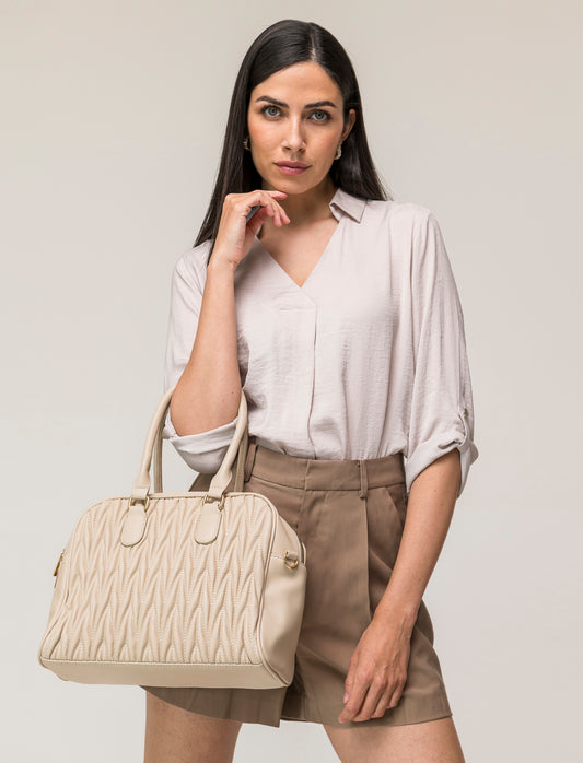 Borsa da donna bauletto goffrato con doppio cursore - Beige