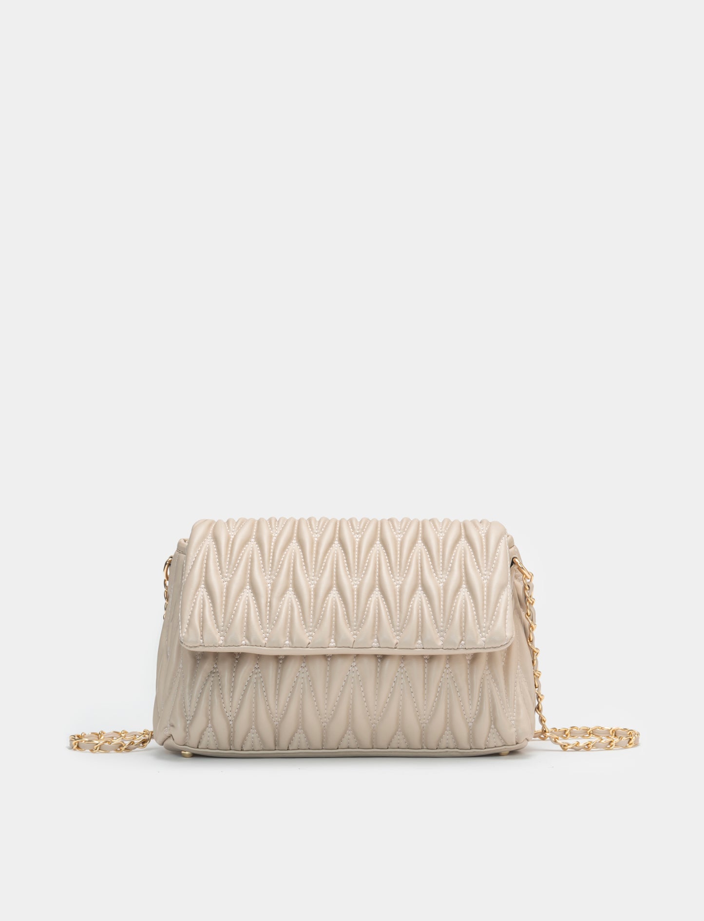 Borsa da donna goffrata con patta e tracolla - Beige