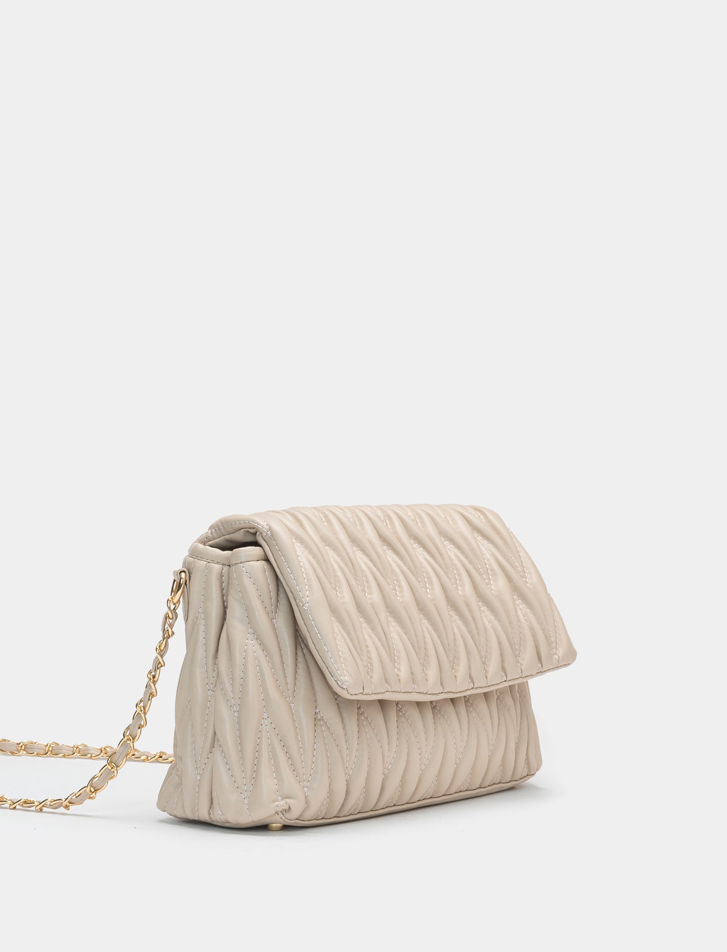 Borsa da donna goffrata con patta e tracolla - Beige