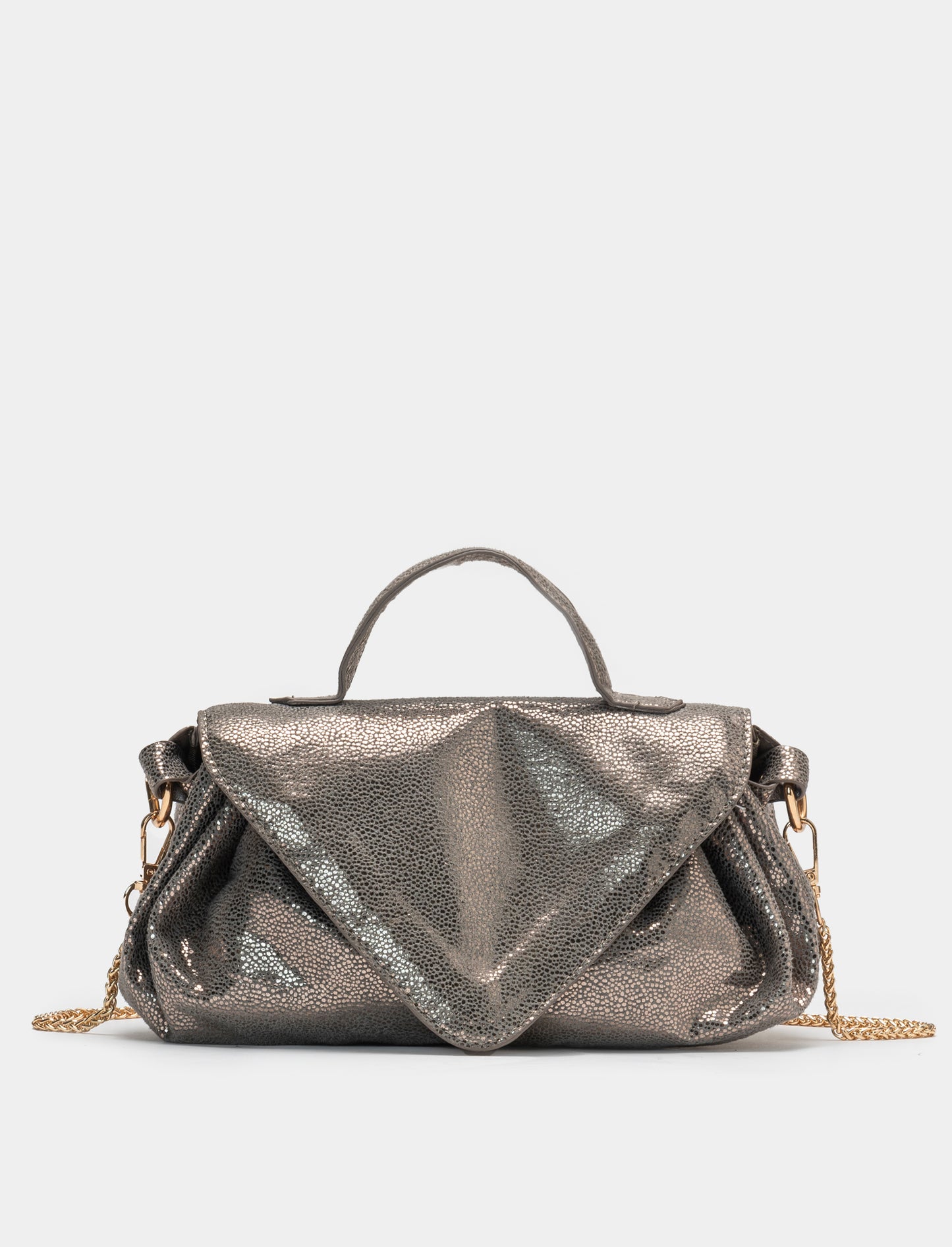 Women's Shoulder Bag with Pointed Flap - 21cmx15cmx12cm - Grey