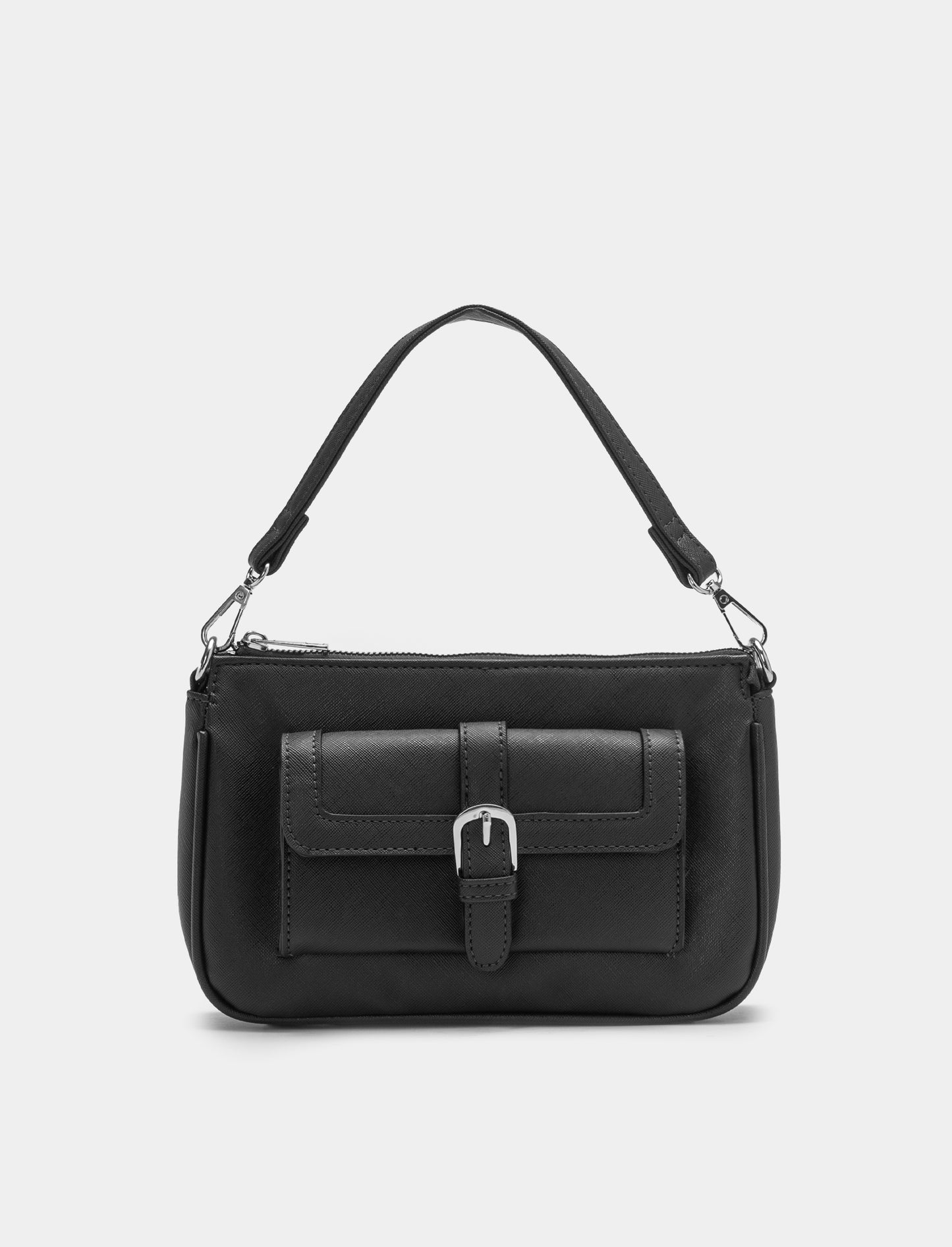 Women's Bag Crossbody with Pocket and Zip 23x14.5x5.5cm - Black