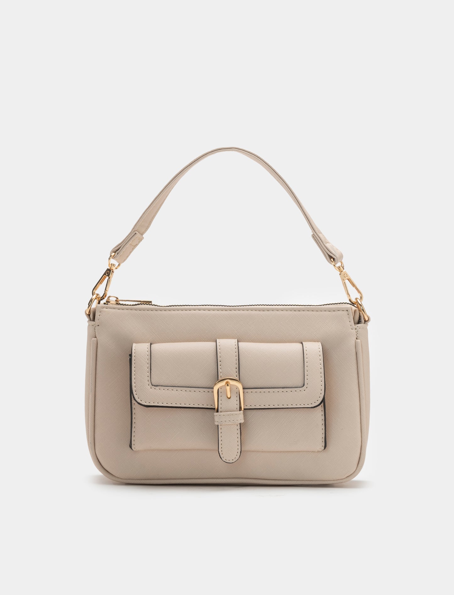 Borsa da donna con tracolla tasca e zip - Beige