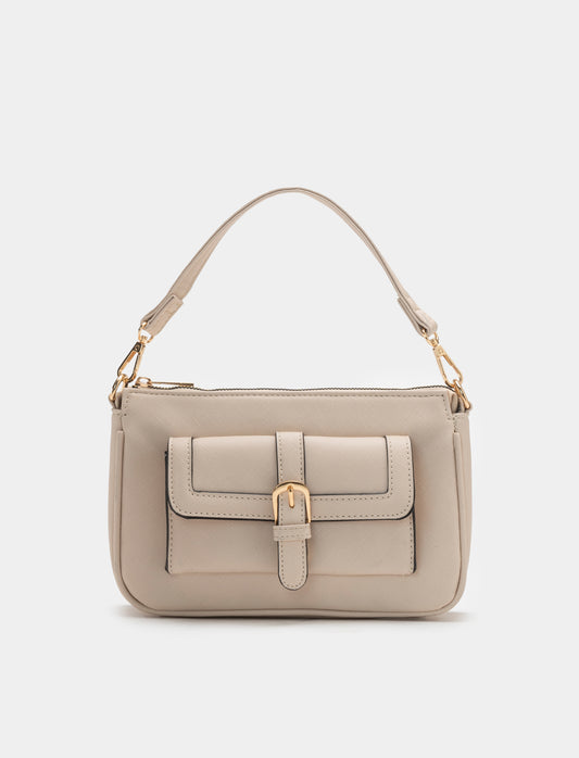 Women's Bag Crossbody with Pocket and Zip 23x14.5x5.5cm - Beige