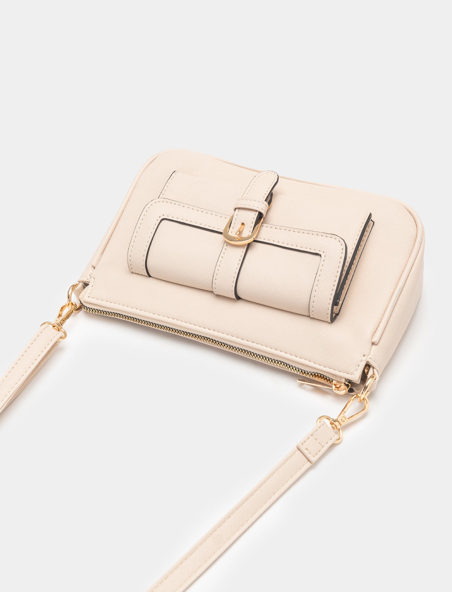 Women's Bag Crossbody with Pocket and Zip 23x14.5x5.5cm - Beige