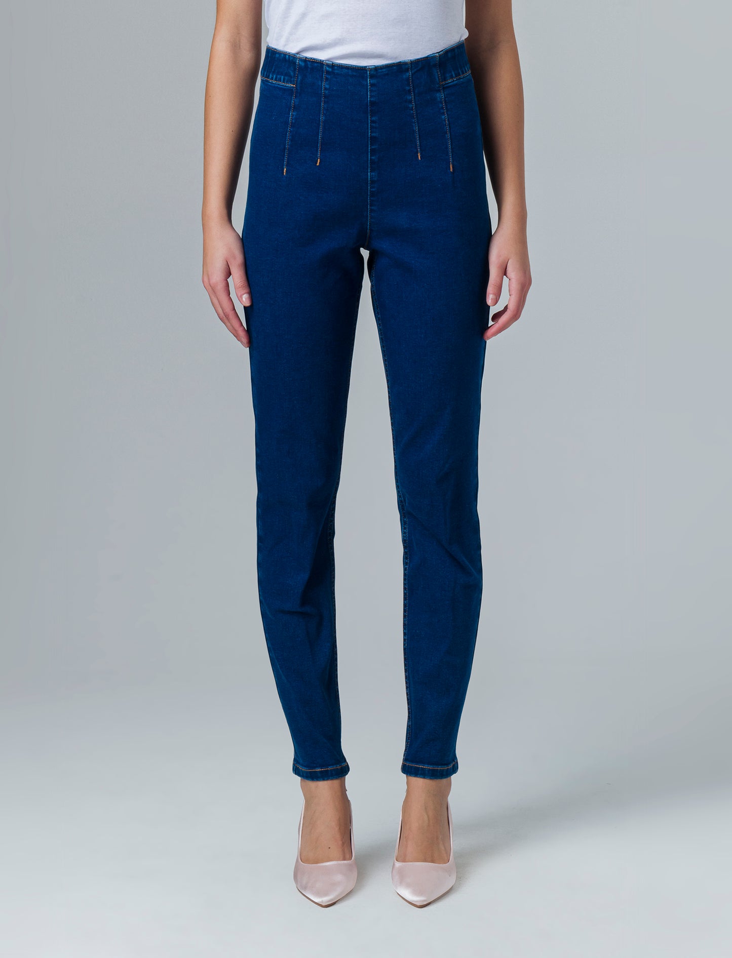 Skinny jeans con elastico in vita da donna - DENIM SCURO