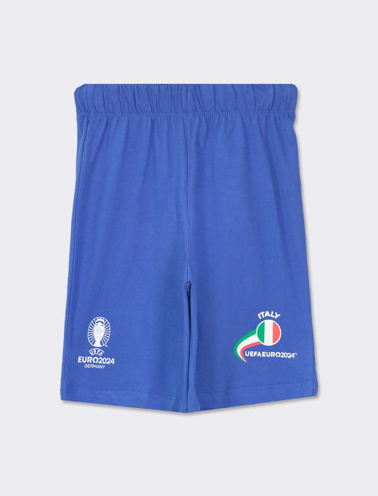 UEFA Italy Printed Jersey Bermuda Shorts with Elastic Waistband - Sky blue