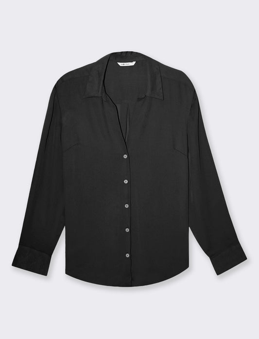 Woman's side-slit shirt for stylish comfort - Black