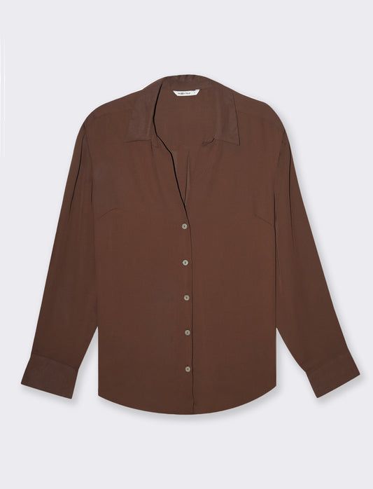 Camicia con spacchi sui fianchi da donna - Marrone