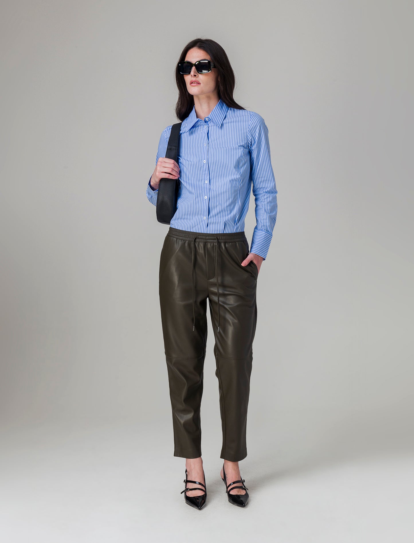Camicia in tela elastica da donna - Celeste