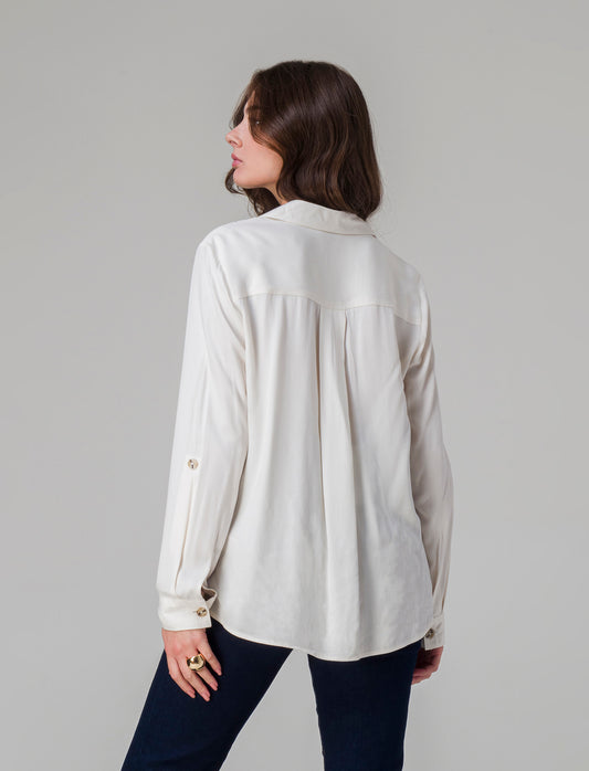 Camicia basica con tasche sul petto da donna - Avorio