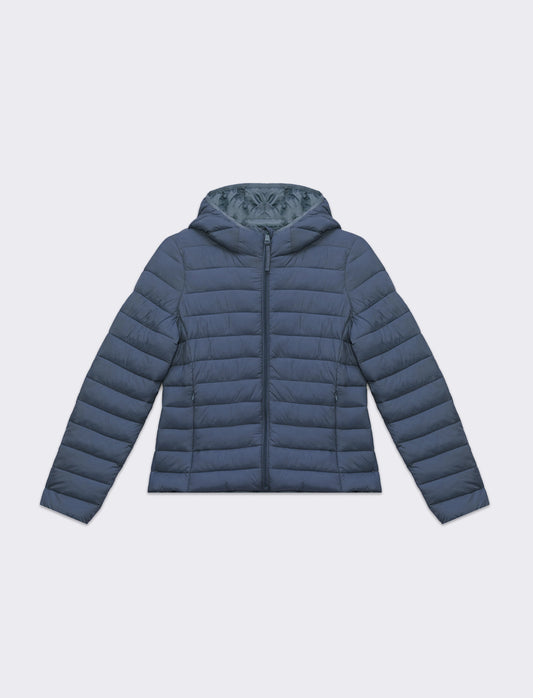 Giubbotto imbottito con cappuccio da donna - Denim