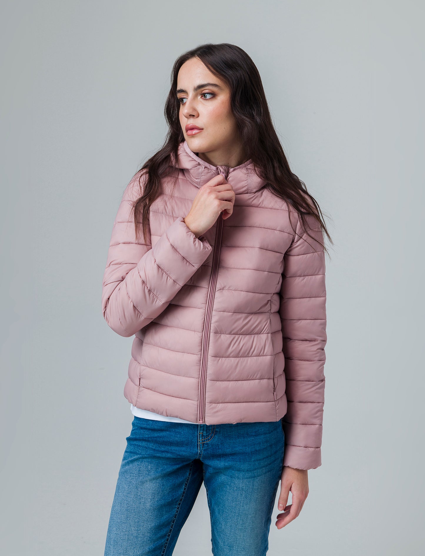 Giubbotto imbottito con cappuccio da donna - Rosa antico