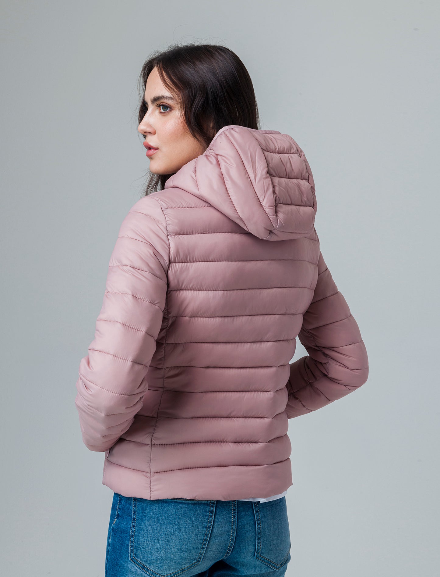 Giubbotto imbottito con cappuccio da donna - Rosa antico