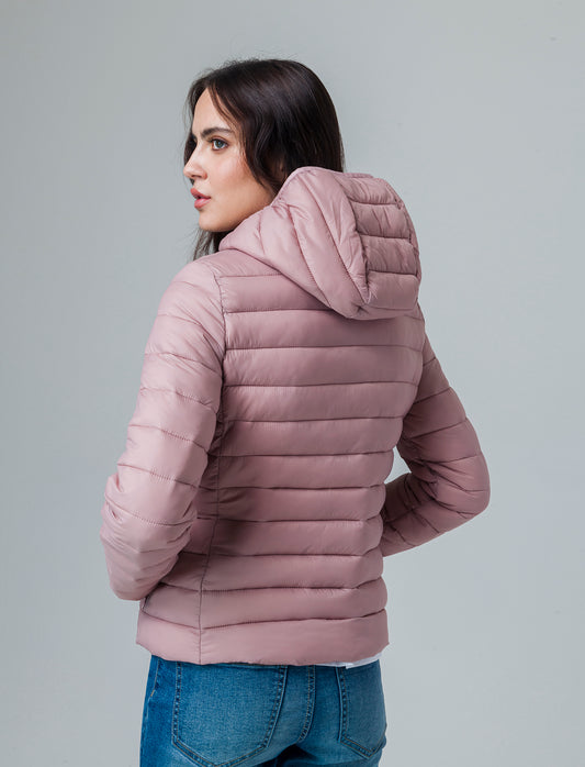 Giubbotto imbottito con cappuccio da donna - Rosa antico