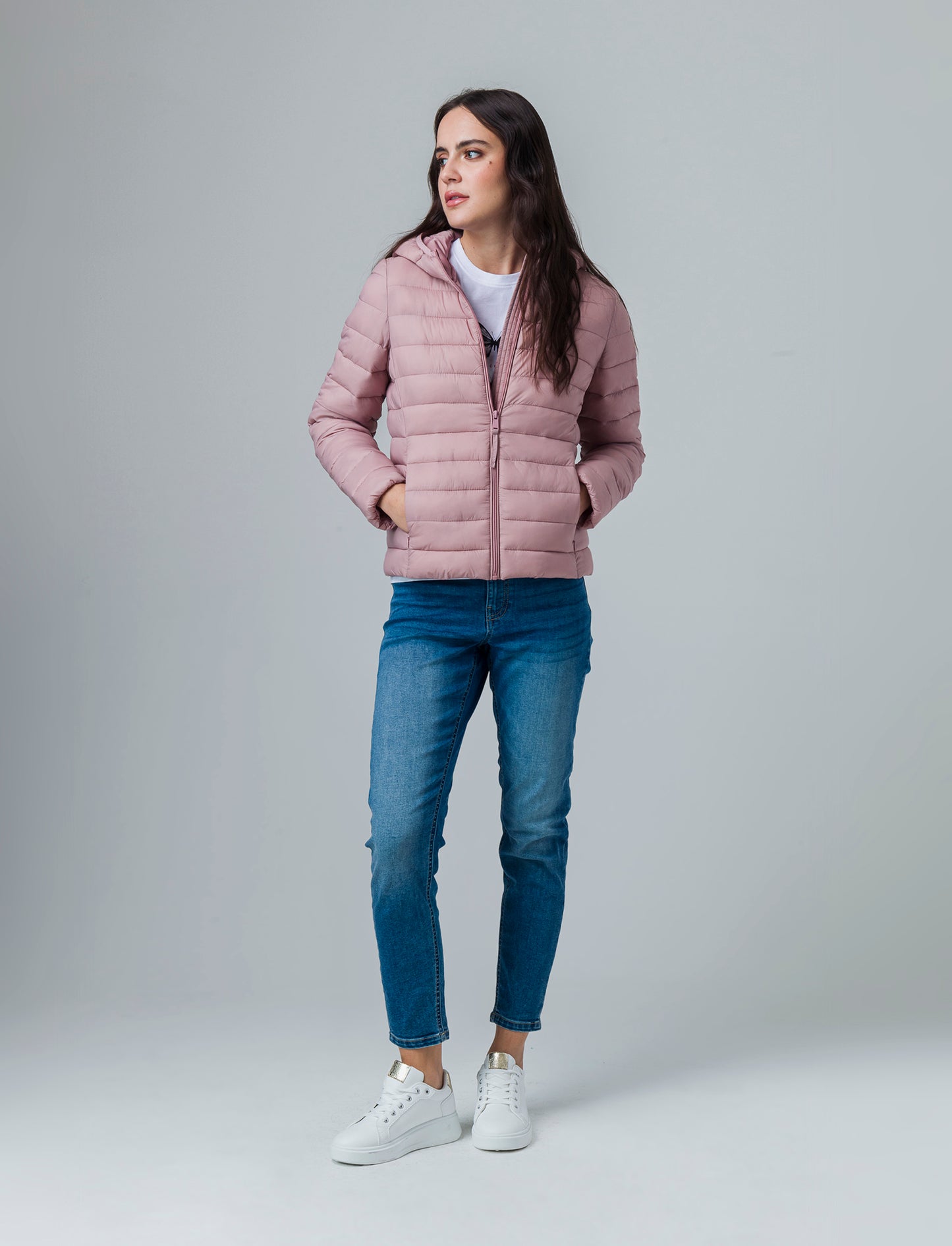 Giubbotto imbottito con cappuccio da donna - Rosa antico