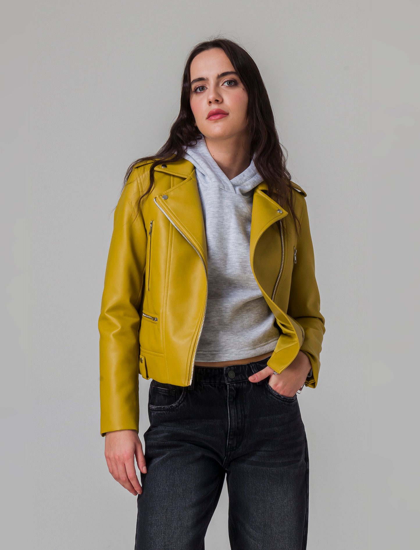 Woman's biker style jacket for men - Yellow