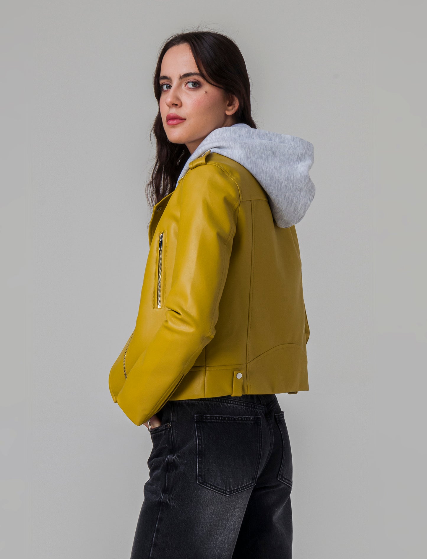 Woman's biker style jacket for men - Yellow