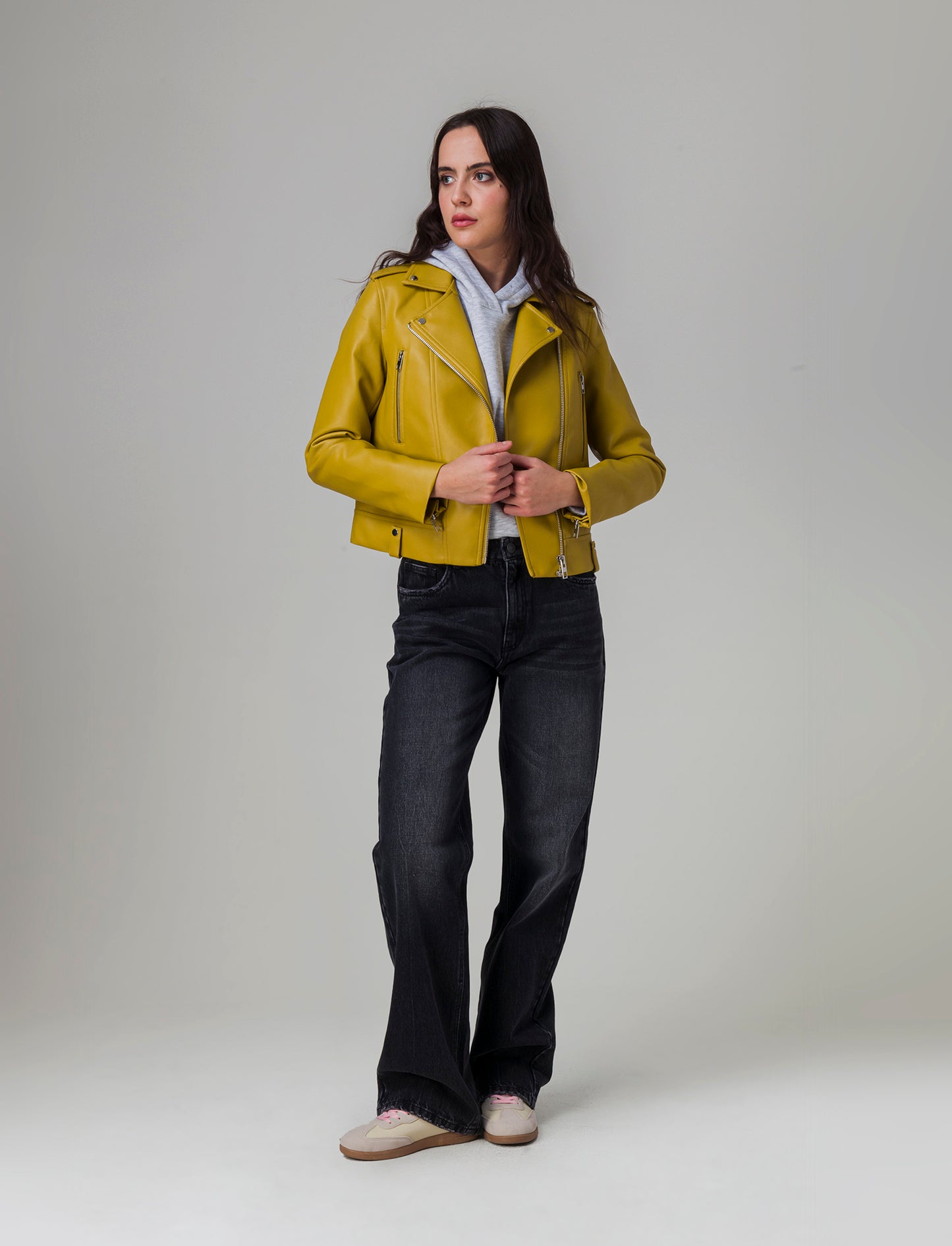 Woman's biker style jacket for men - Yellow