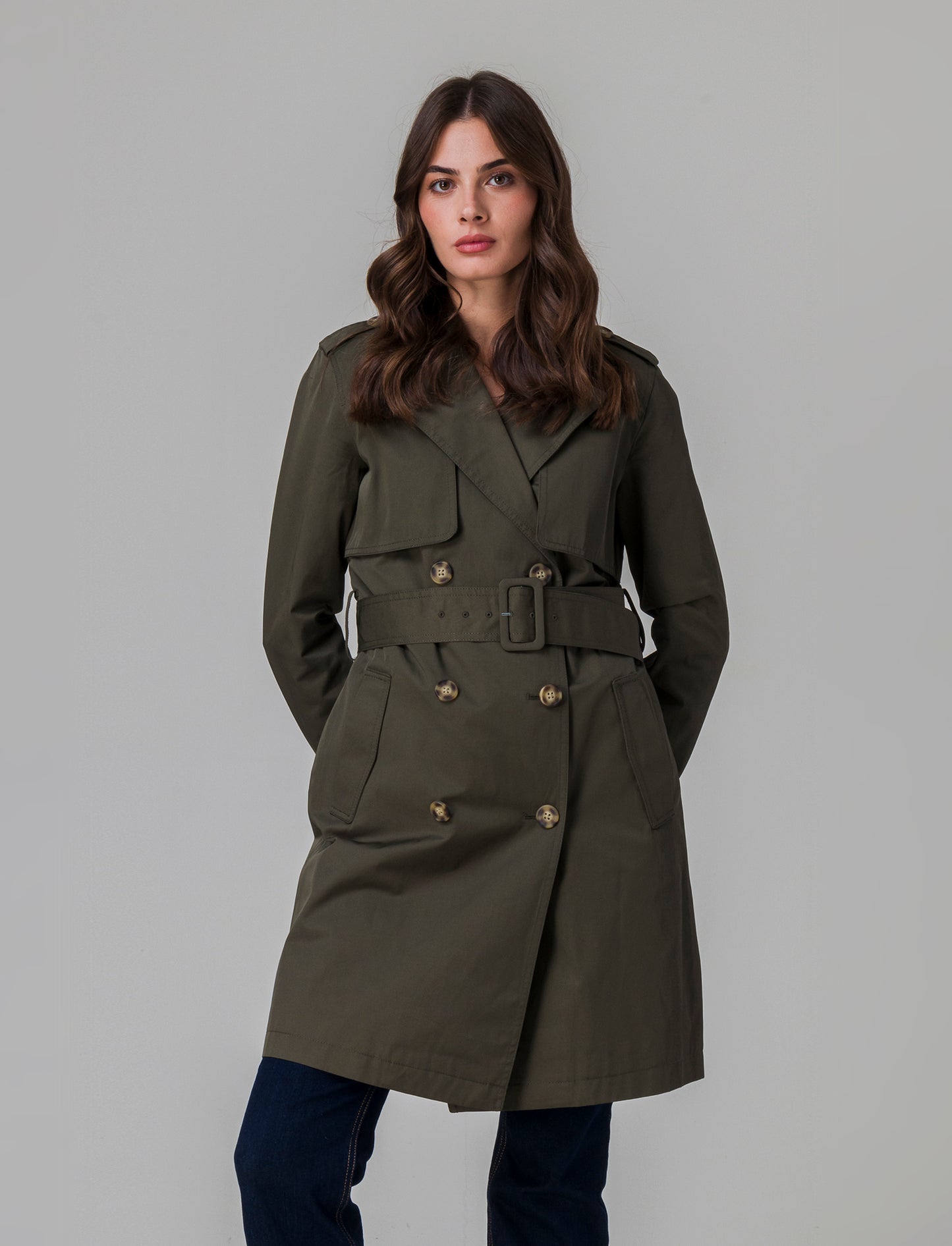 Trench con cintura da donna - Verde militare