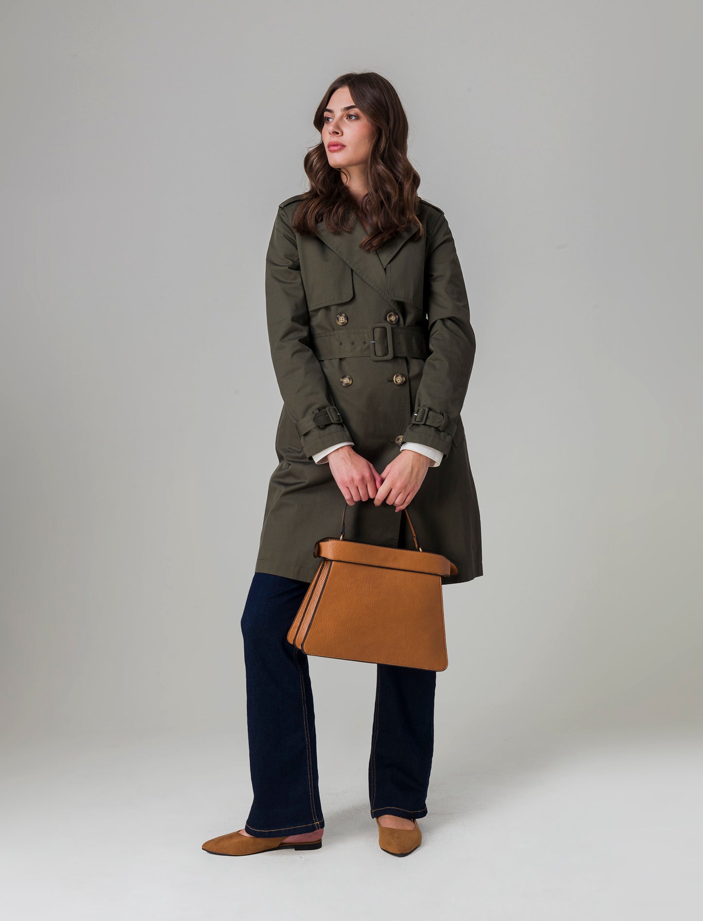 Trench con cintura da donna - Verde militare