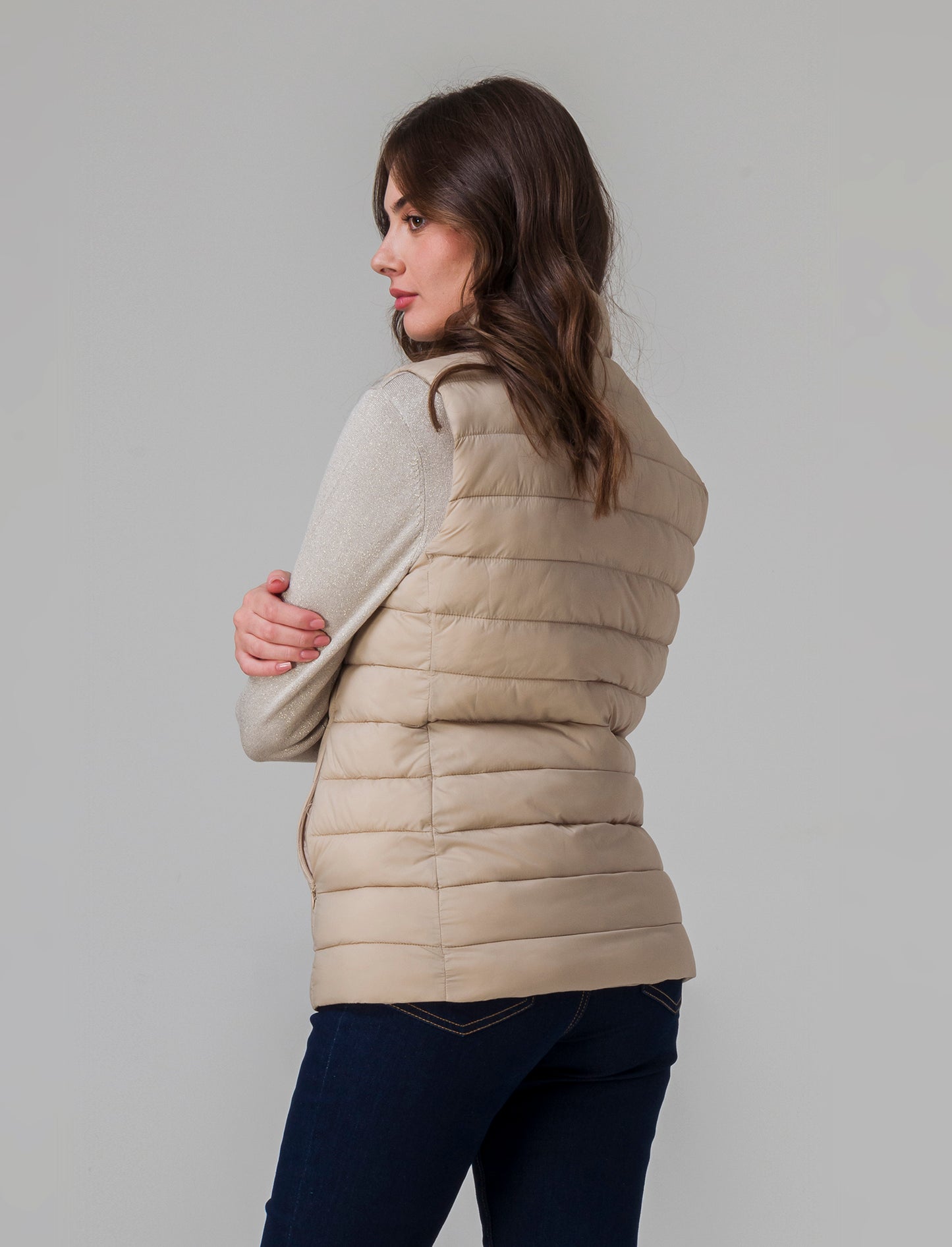 Giubbotto smanicato imbottito da donna - Beige corda