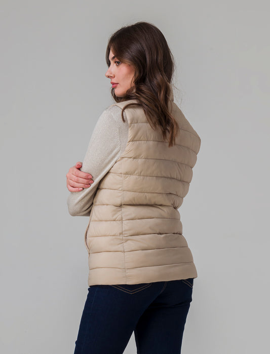 Giubbotto smanicato imbottito da donna - Beige corda
