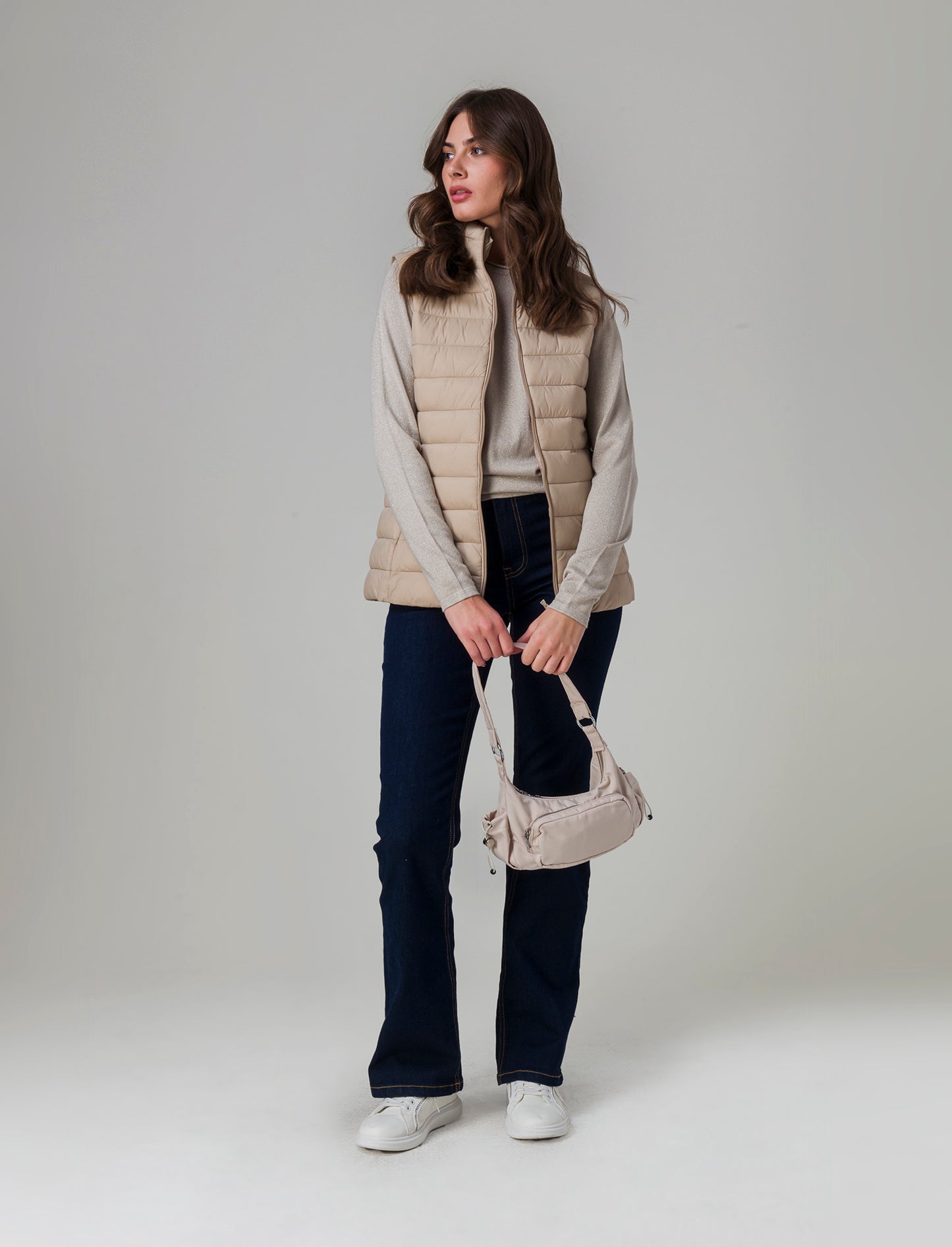 Giubbotto smanicato imbottito da donna - Beige corda