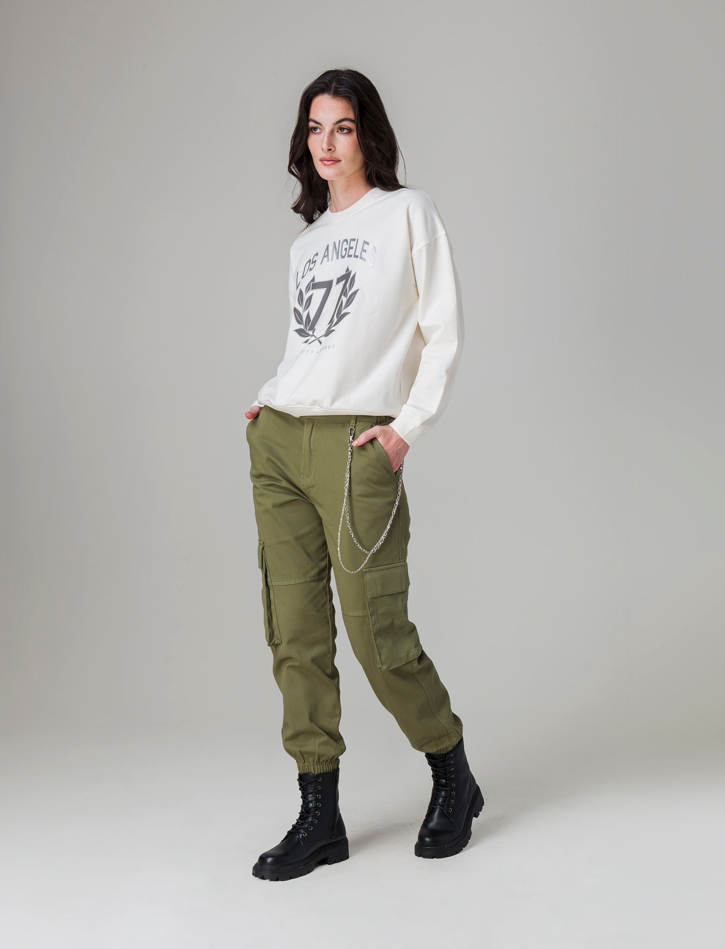 Pantalone con dettaglio catena da donna - Kaky 1