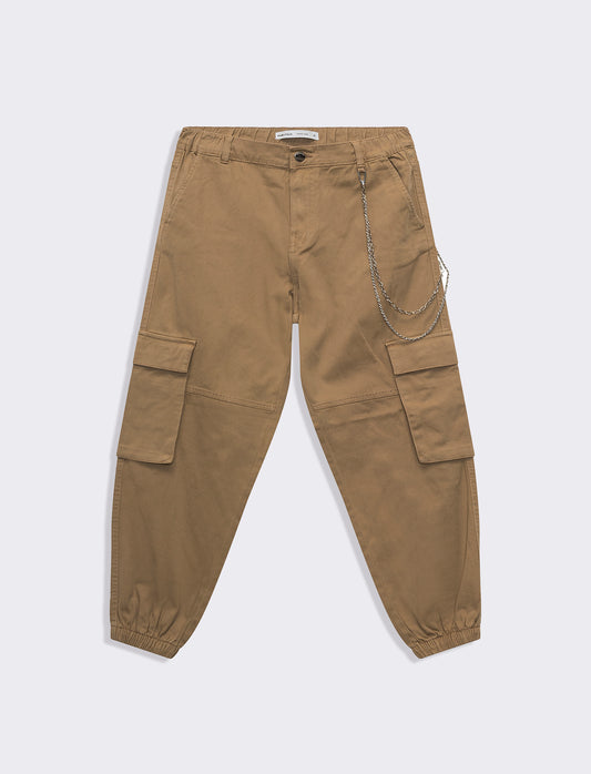Pantalone con dettaglio catena da donna - Beige fieno