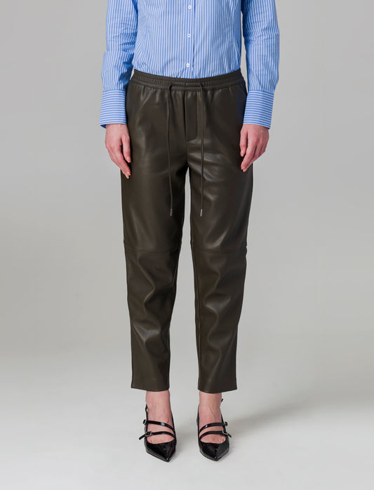Pantalone effetto pelle da donna - Verde militare