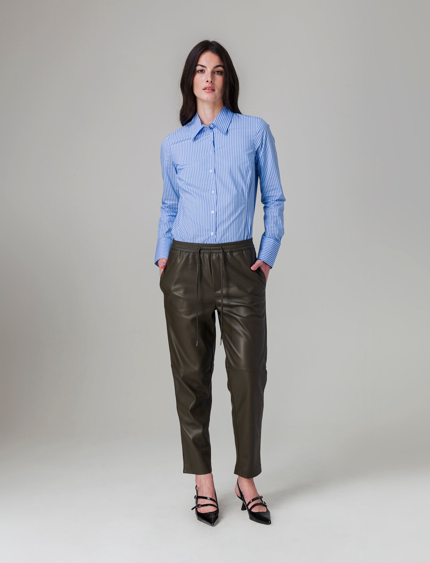 Pantalone effetto pelle da donna - Verde militare