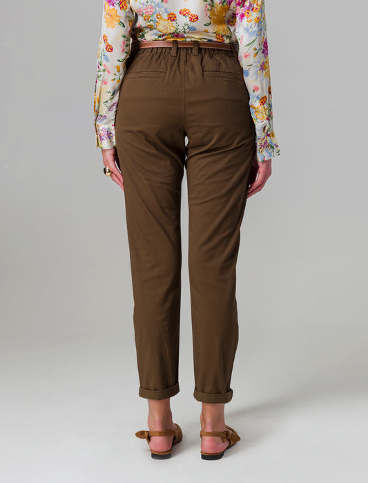 Woman's chino pants with belt - Brown