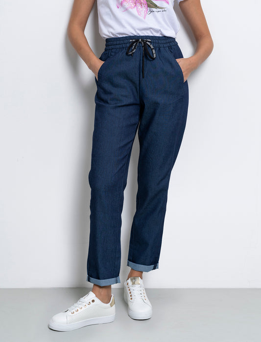 Pantalone con coullisse da donna - DENIM SCURO