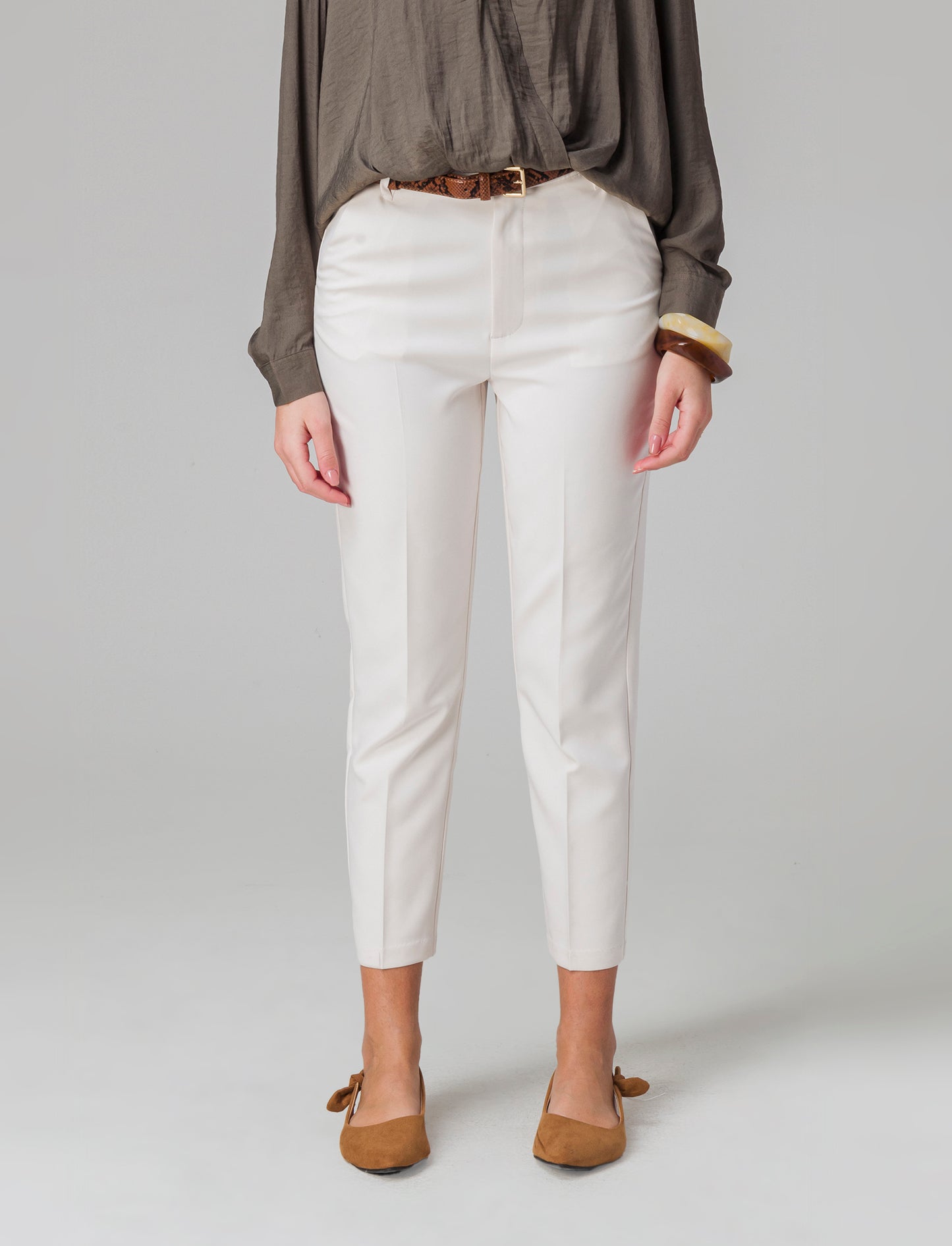 Pantalone skinny con cintura da donna - Bianco panna