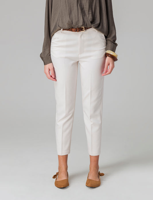 Pantalone skinny con cintura da donna - Bianco panna