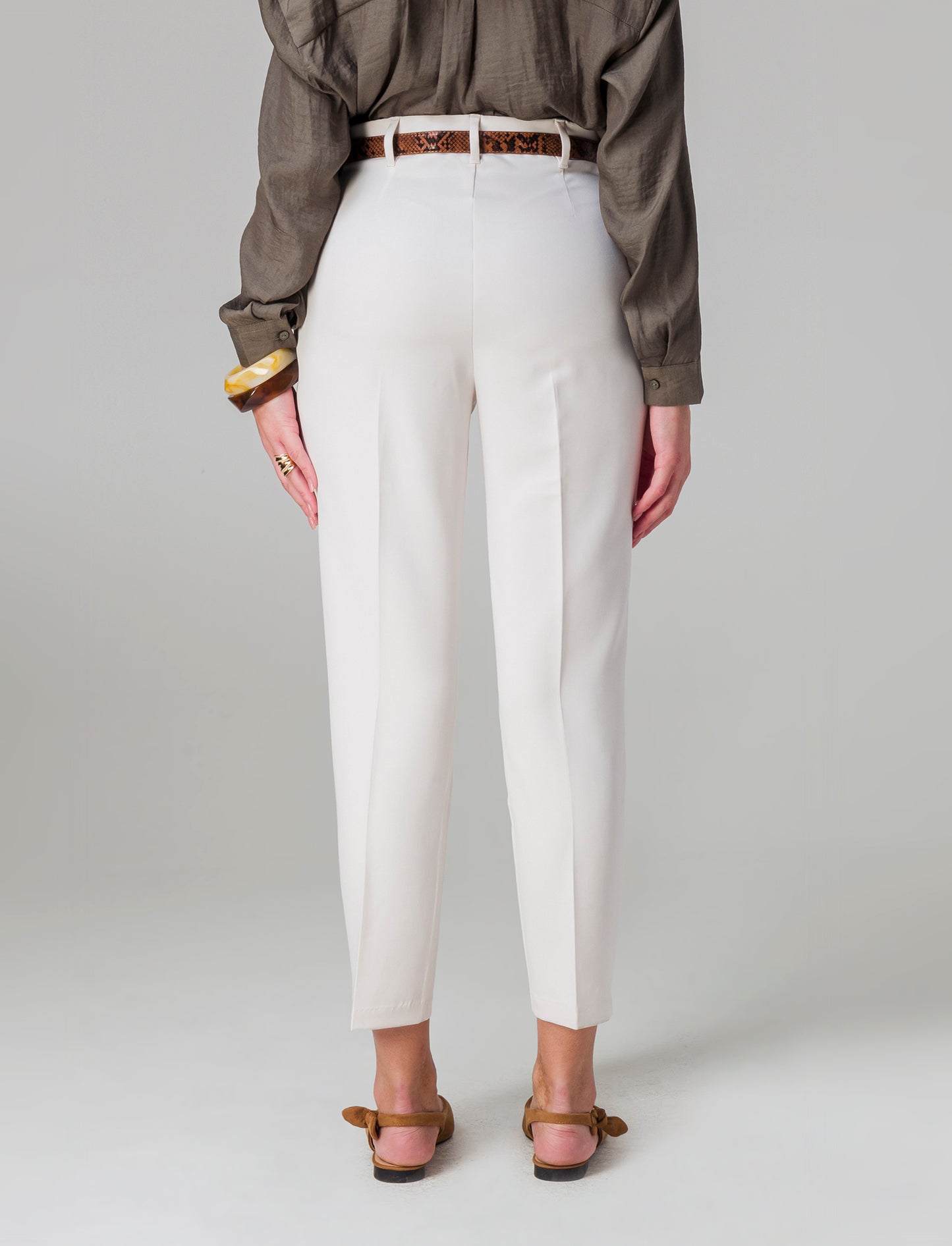 Pantalone skinny con cintura da donna - Bianco panna