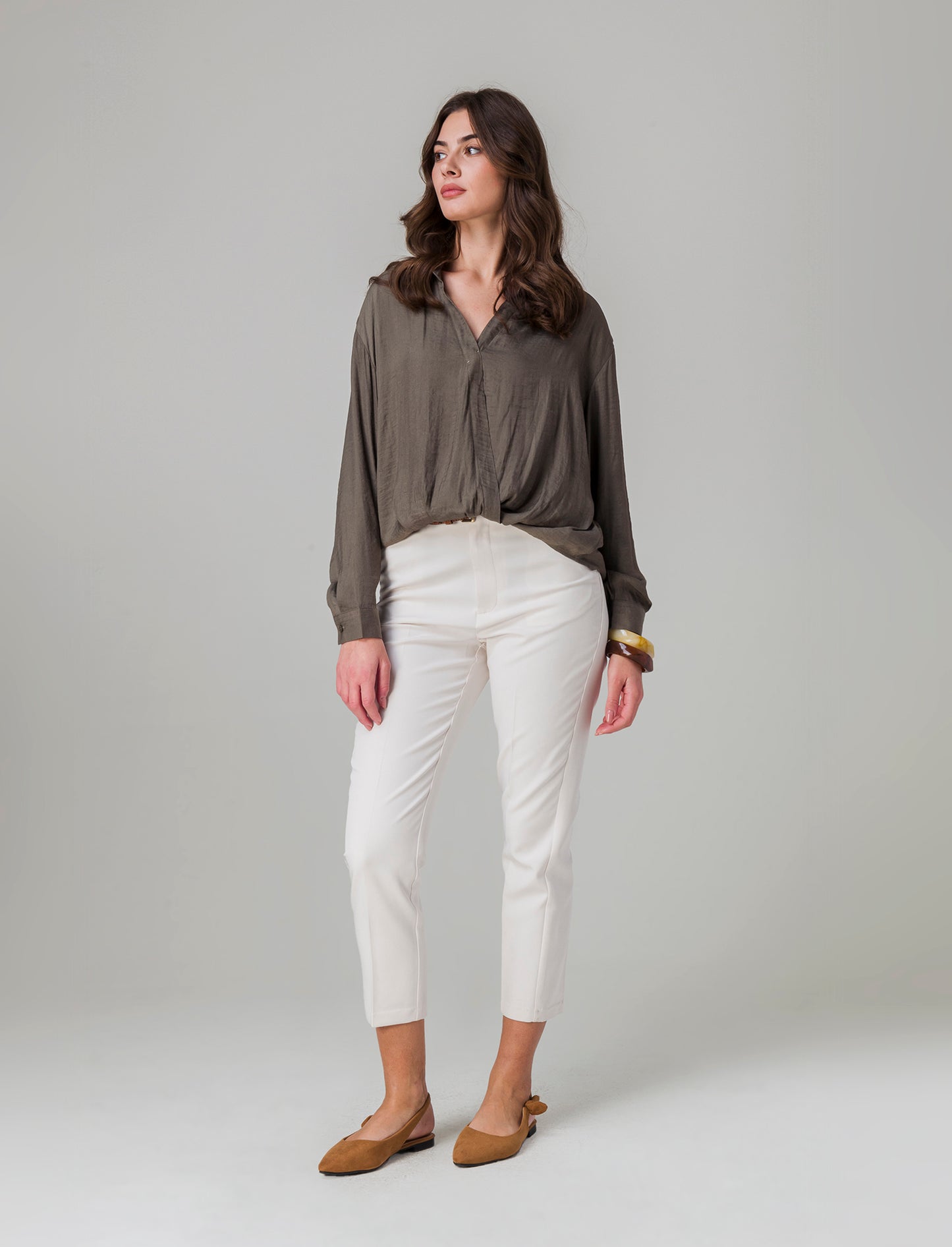 Pantalone skinny con cintura da donna - Bianco panna