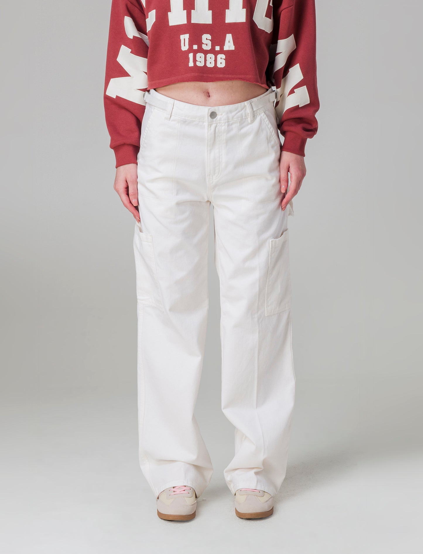 Pantalone cargo con vita regolabile da donna - Avorio
