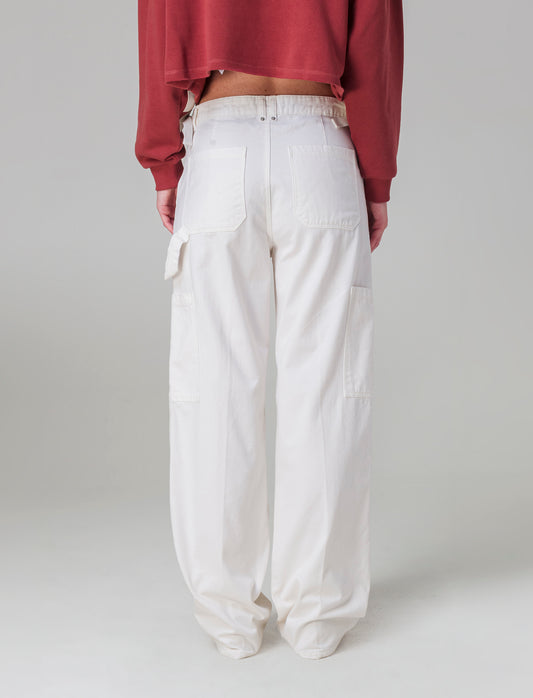 Pantalone cargo con vita regolabile da donna - Avorio