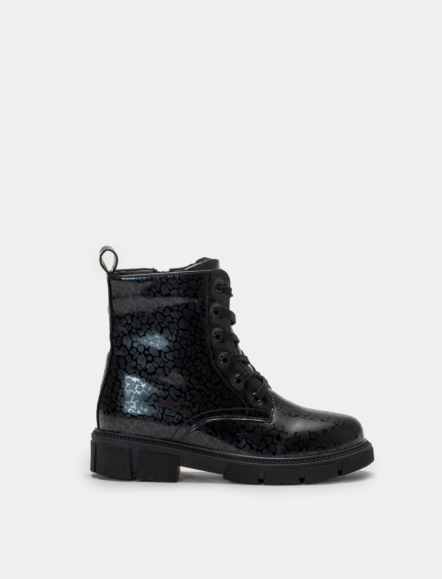 Black Camouflage Ankle Boots with Zip and Laces - Black