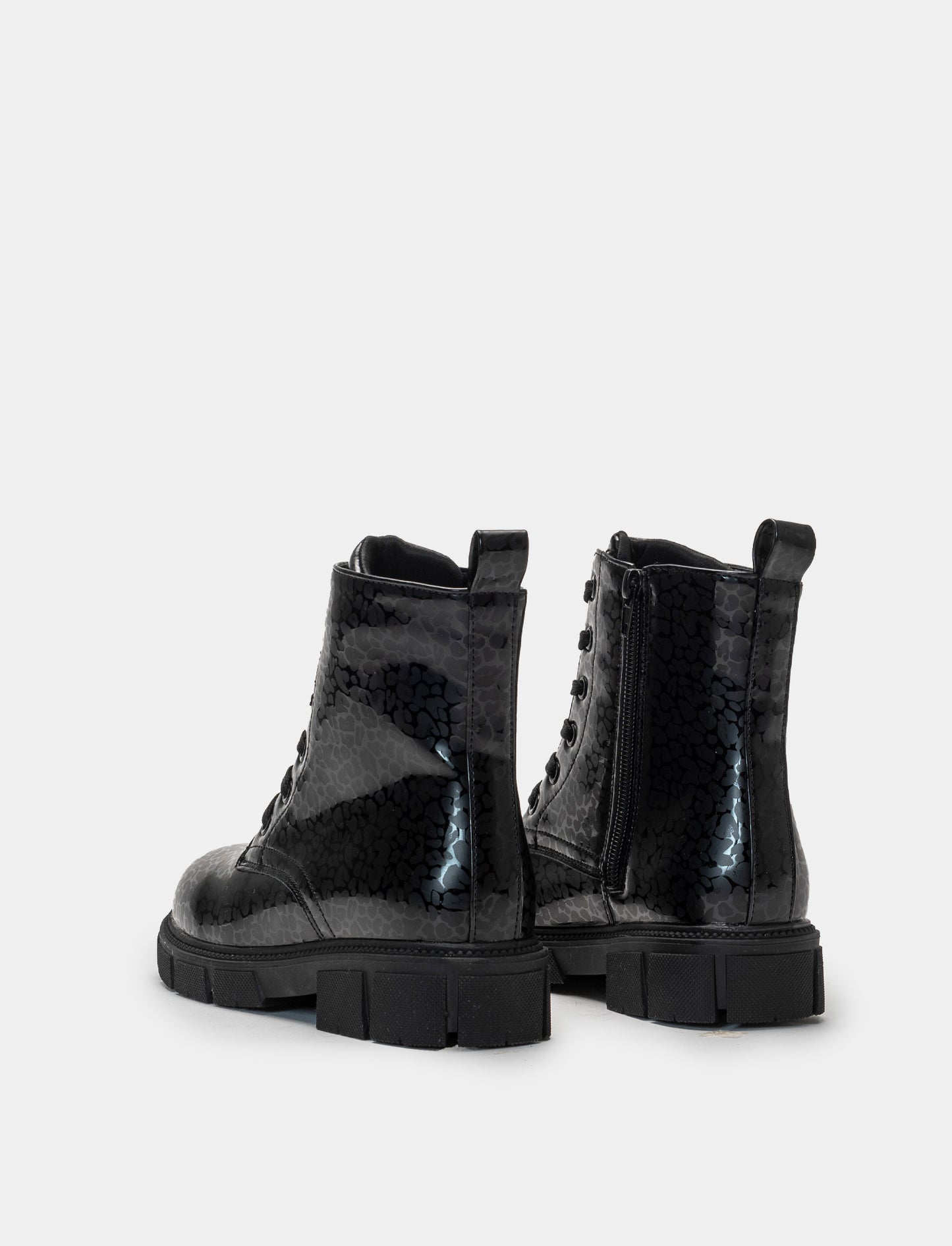 Black Camouflage Ankle Boots with Zip and Laces - Black