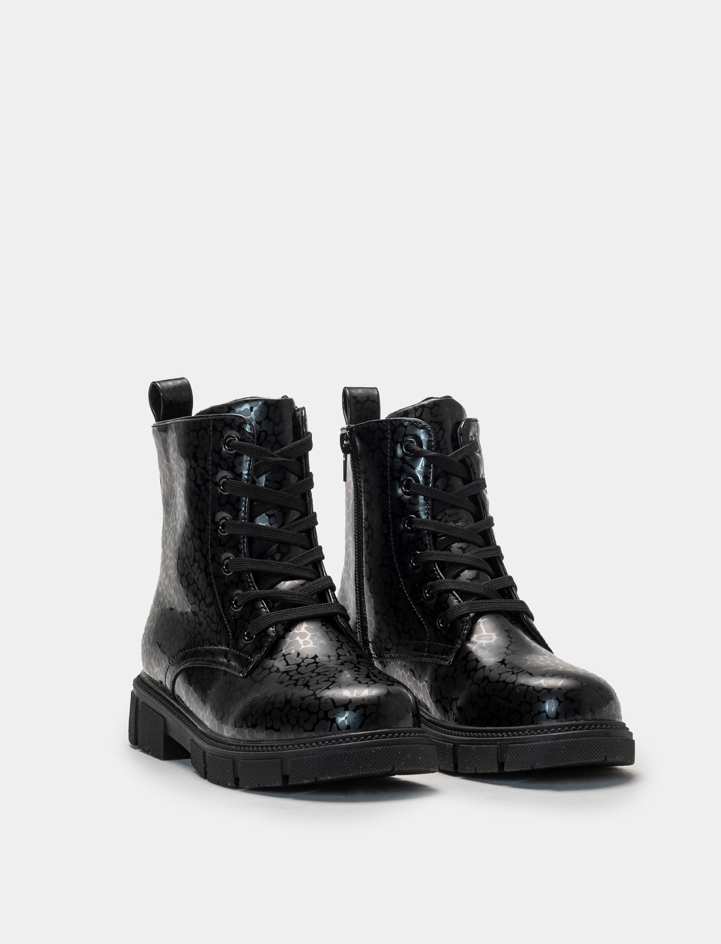 Black Camouflage Ankle Boots with Zip and Laces - Black