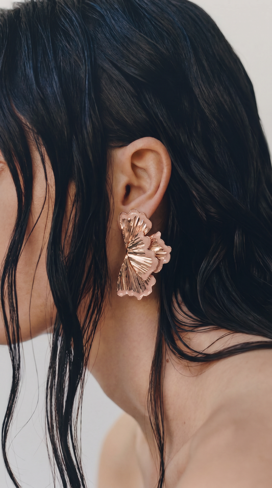 Large half-flower earring - Pink
