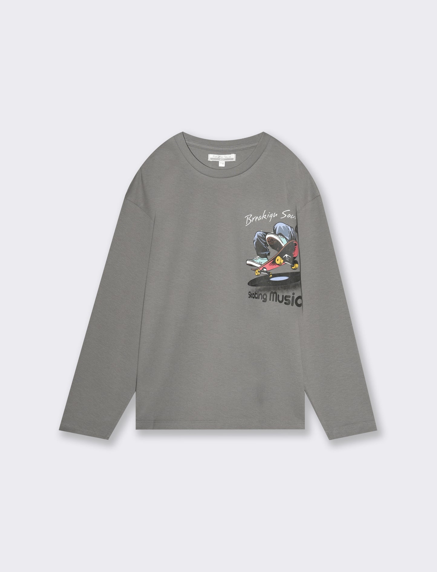 Maglia mano pesca con maniche lungeh e stampa davanti - Grigio