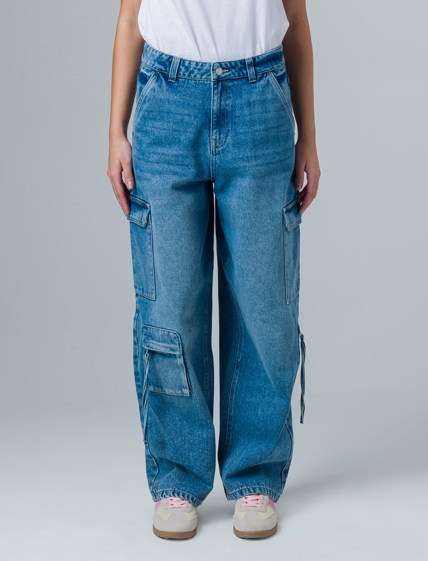 Denim cargo wide leg da donna - Denim