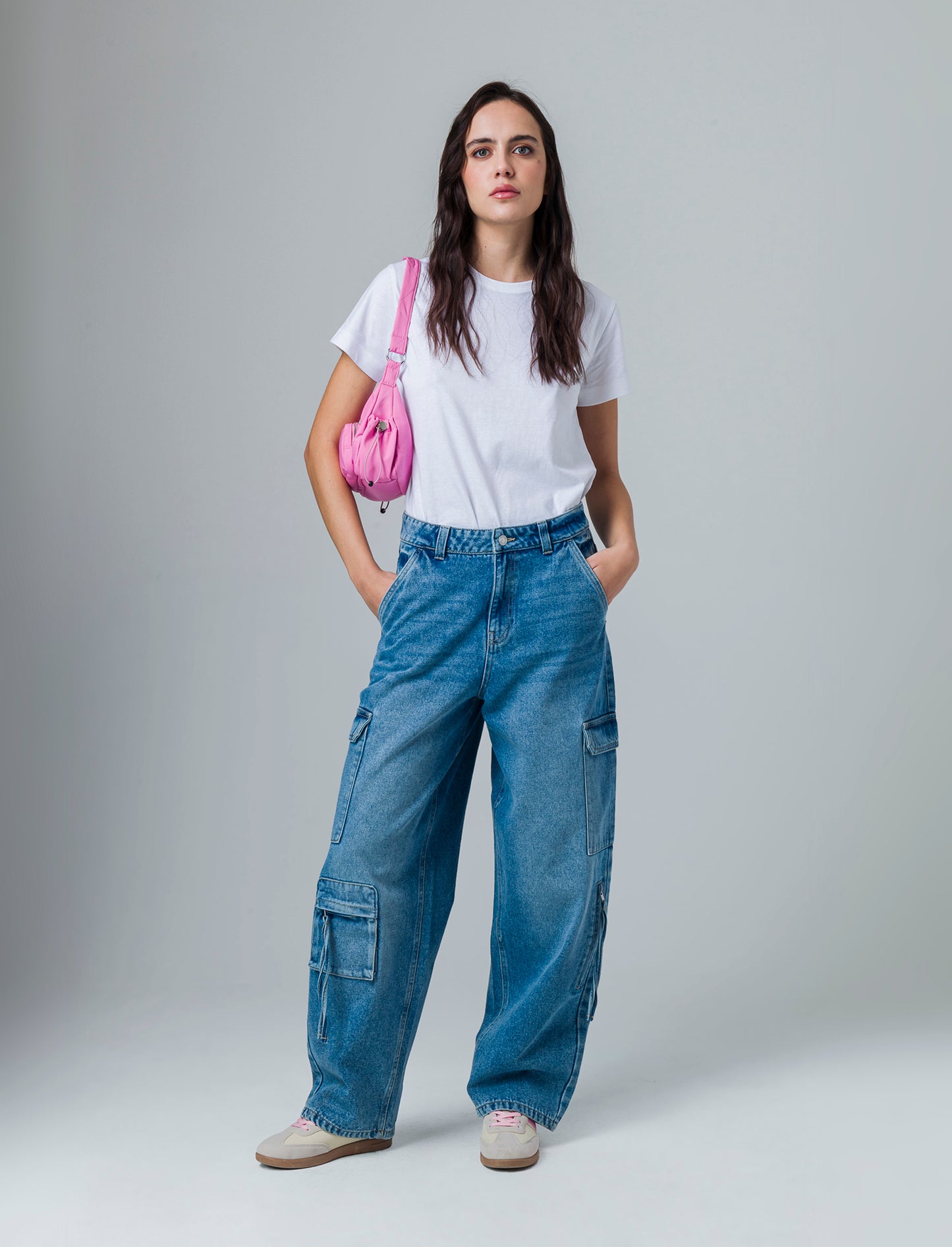Denim cargo wide leg da donna - Denim
