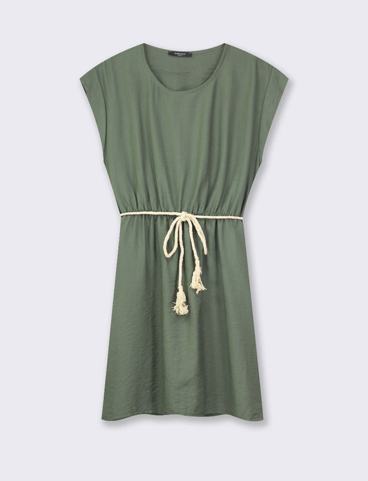 Woman's sleeveless dress with waist belt - Green