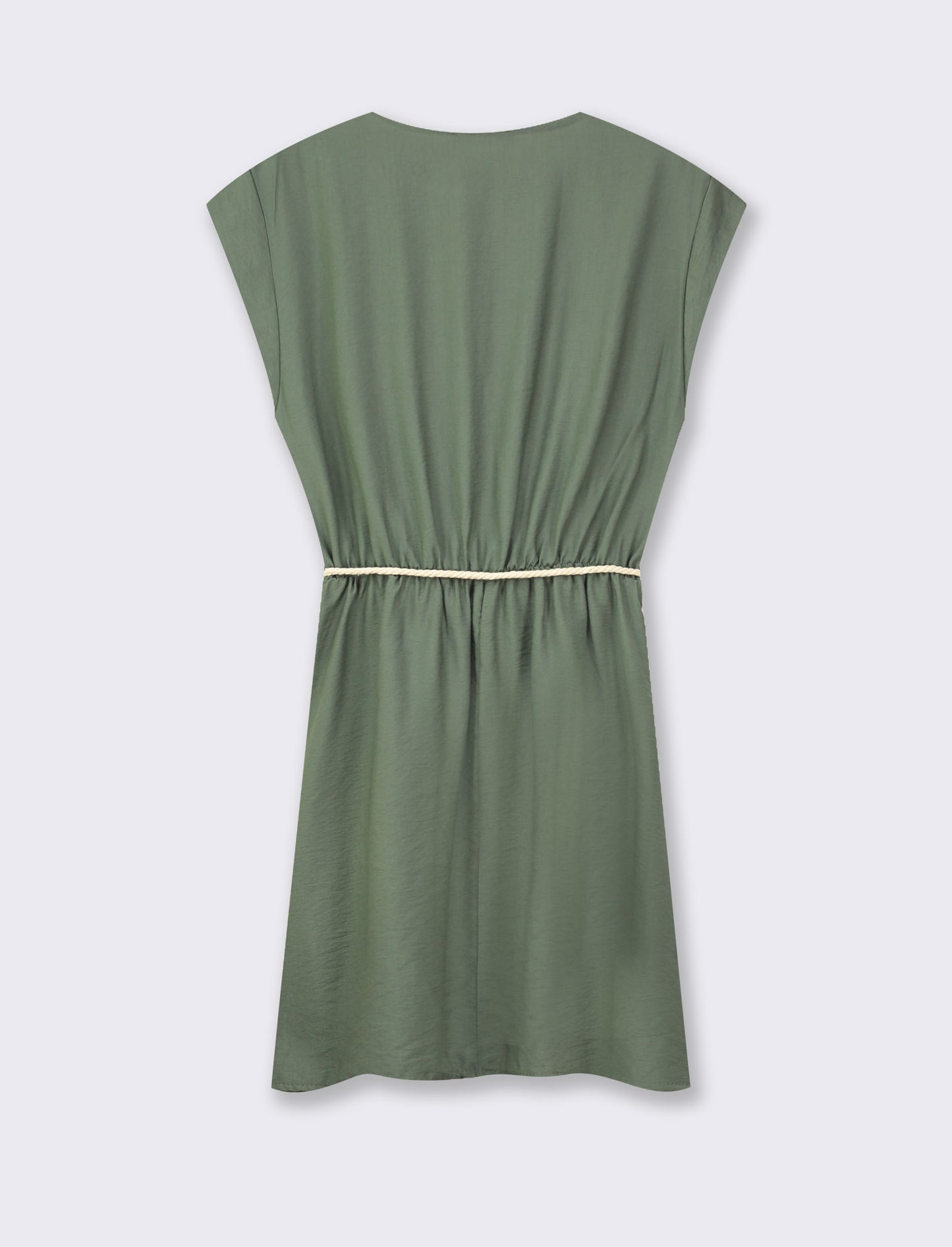 Woman's sleeveless dress with waist belt - Green