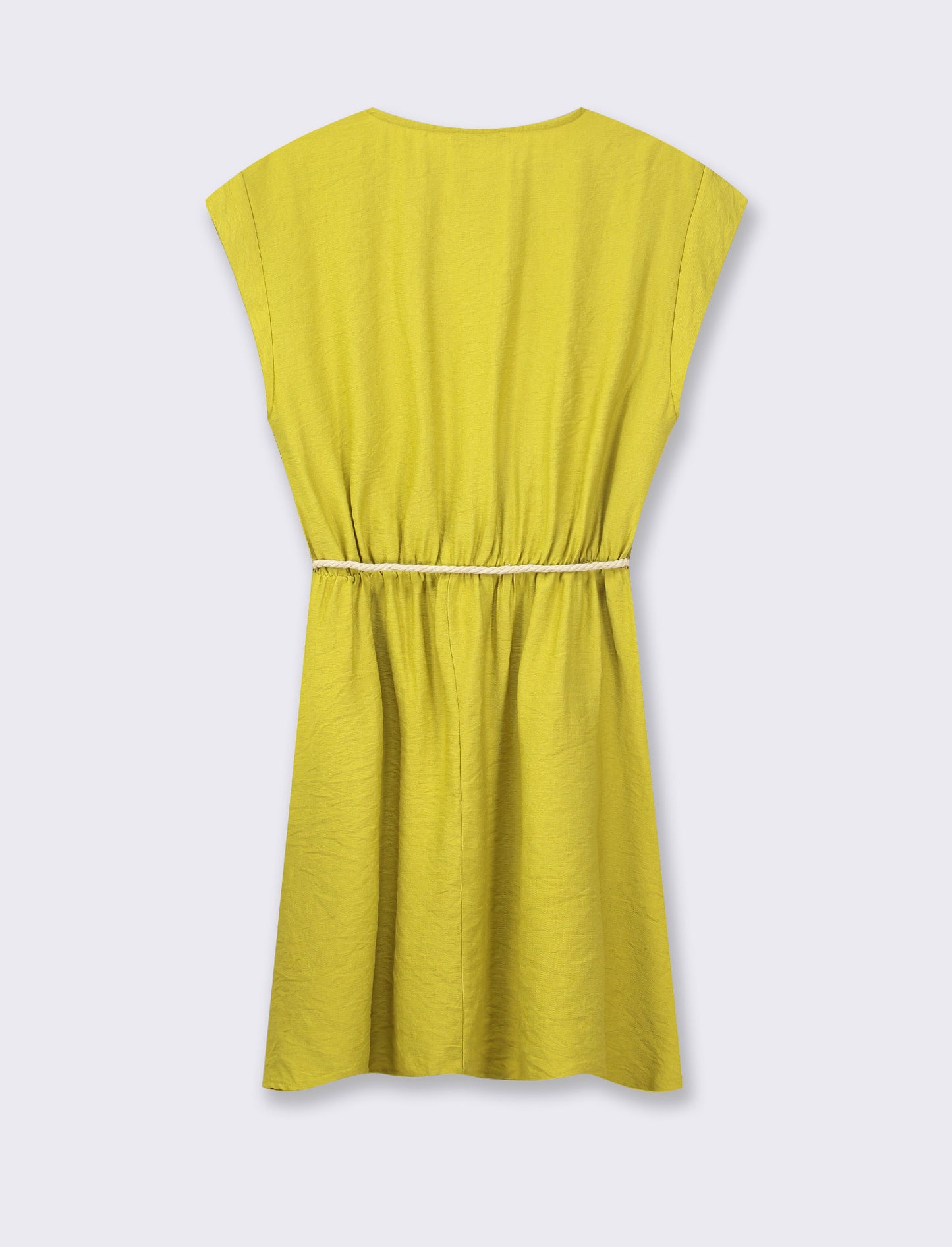 Woman's sleeveless dress with waist belt - Yellow