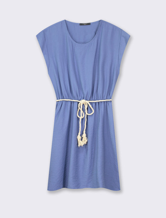 Woman's sleeveless dress with waist belt - Blue
